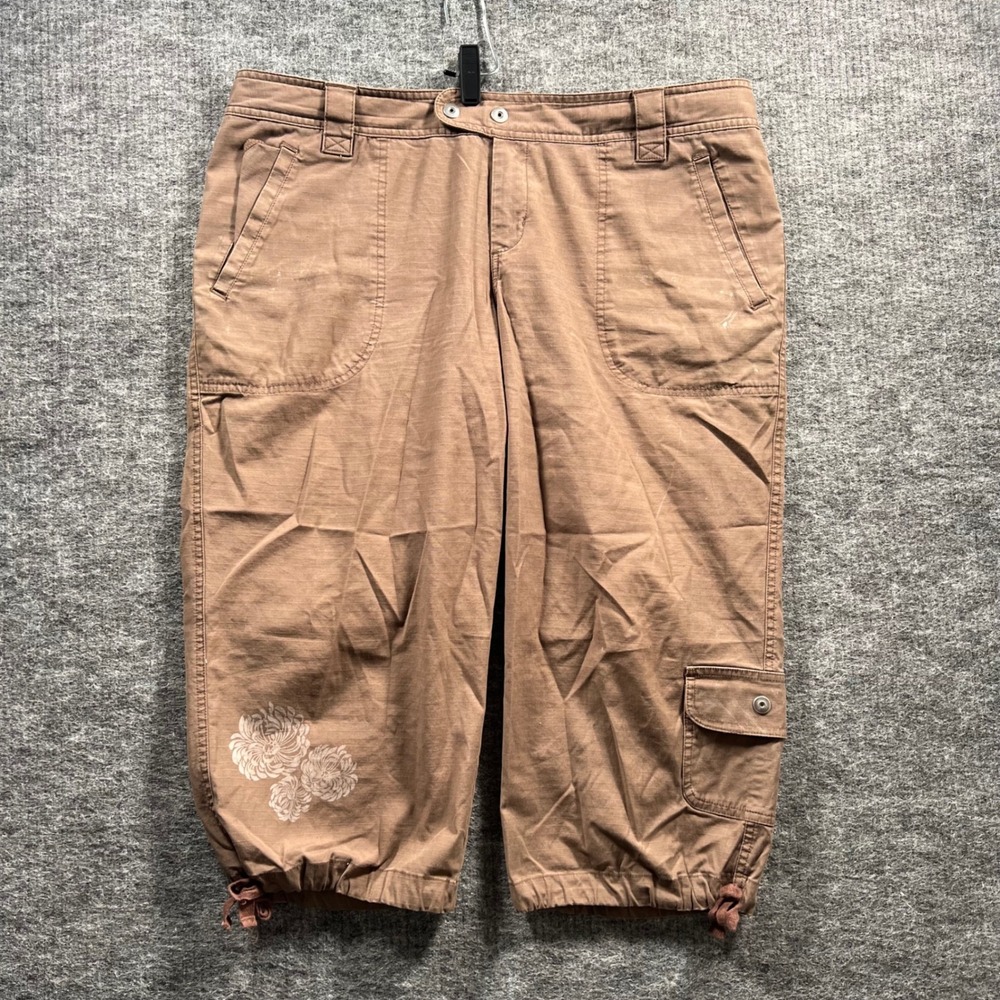 Columbia Womens Brown Cargo Capri Pants Size 14 Floral Graphic Drawstring Cuffs